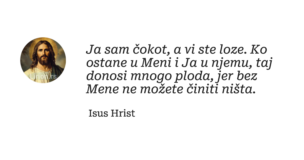 Ja sam čokot, a vi ste loze. Ko ostane u Meni i Ja u njemu, taj donosi mnogo ploda, jer...